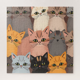 Puzzle Patrón Ilustrado de Caritas de Gatos Adorables