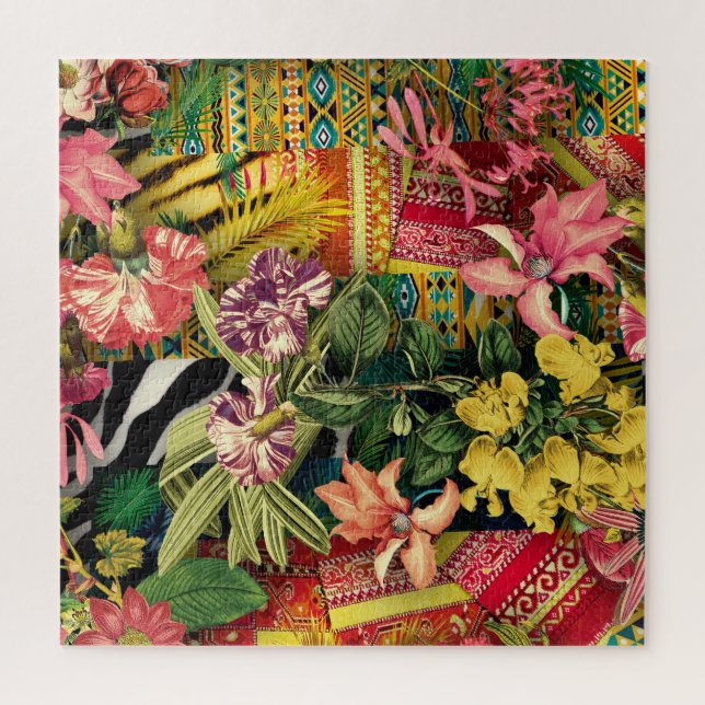 Puzzle Patrón indio floral de acuarela tropical moderna (Vertical)