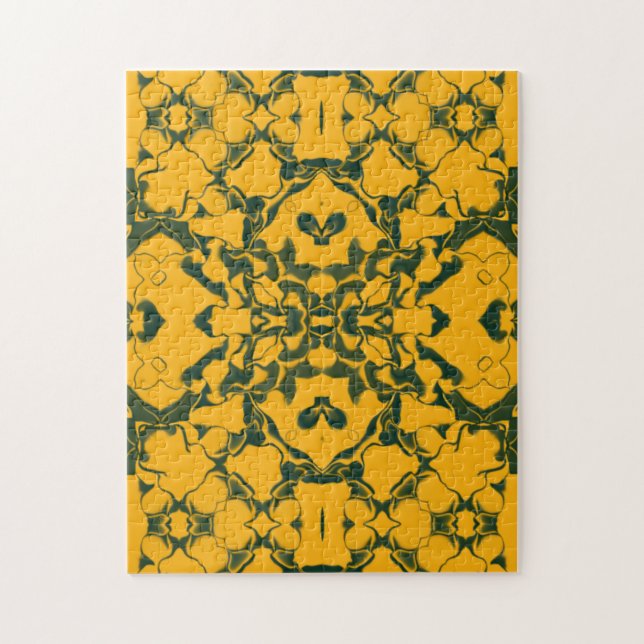 Puzzle Patrón Kaleidoscope de encaje verde y dorado (Vertical)
