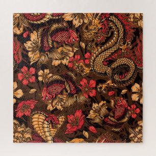 Puzzle Patrón koi del dragón japonés.