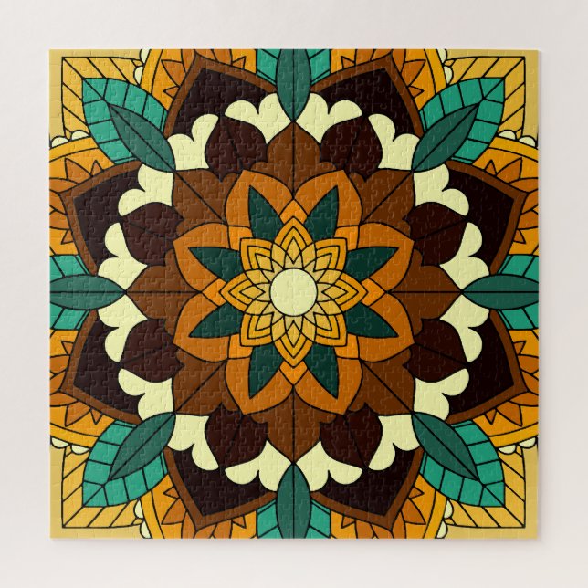 Puzzle Patrón Mandala 02 en amarillo y marrón (Vertical)