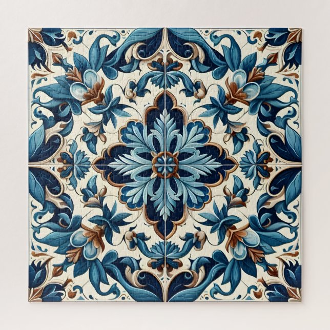 Puzzle Patrón mediterráneo Azulejo Porcelana Blue Tile (Vertical)