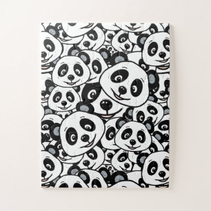 Puzzle Patrón moderno de oso panda lindo en blanco y negr