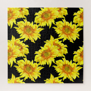 Puzzle Patrón negro sin foco de girasol de color agua