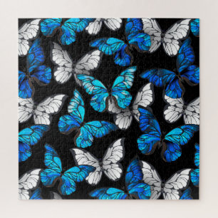 Puzzle Patrón oscuro sin foco con mariposas azules morfo