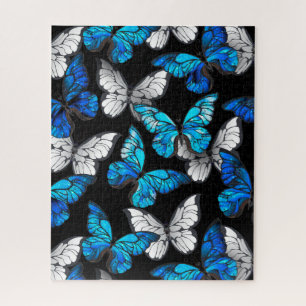 Puzzle Patrón oscuro sin foco con mariposas azules morfo