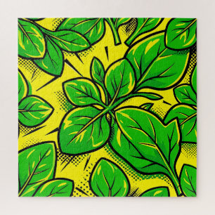 Puzzle Patrón Pop Art de Hojas Verdes Vibrantes