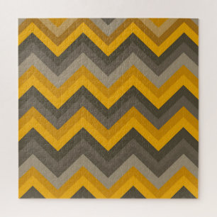 Puzzle Patrón Retro Chevron Mostaza Amarillo Gris 