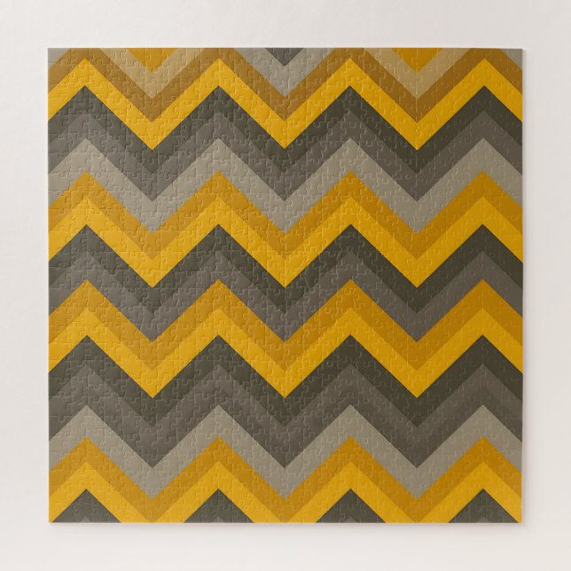 Puzzle Patrón Retro Chevron Mostaza Amarillo Gris  (Vertical)