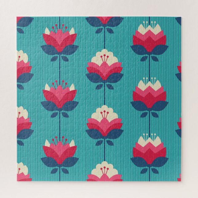 Puzzle Patrón retro floral sin costuras. (Vertical)