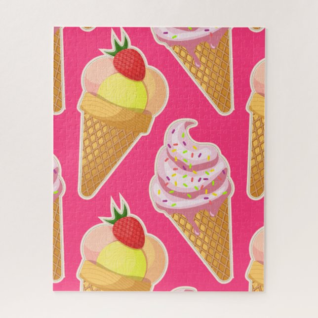 Puzzle Patrón rosa de Kawaii con helado de fresa  (Vertical)