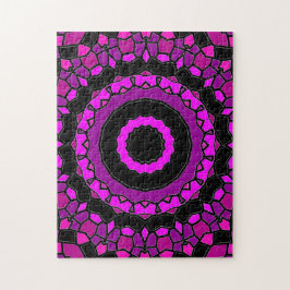 Puzzle Patrón rosa morado y Kaleidoscopio negro