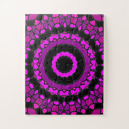 Puzzle Patrón rosa morado y Kaleidoscopio negro