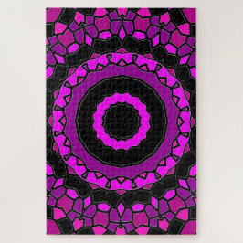 Puzzle Patrón rosa morado y Kaleidoscopio negro