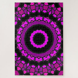 Puzzle Patrón rosa morado y Kaleidoscopio negro