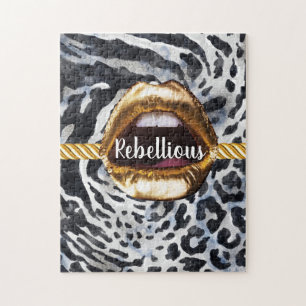 Puzzle Patrón salvaje Oro labios Regalo Decoración Bellez