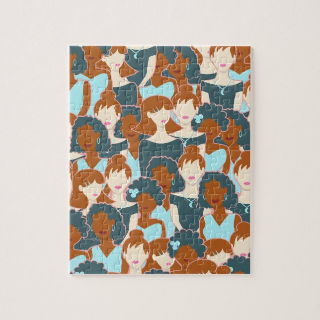 Puzzle Patrón sin fisuras con chicas negros y chicas blan (Vertical)