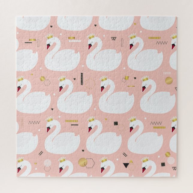 Puzzle Patrón sin foco con cisnes blancos. (Vertical)