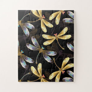 Puzzle Patrón sin foco con Dragonflies dorados
