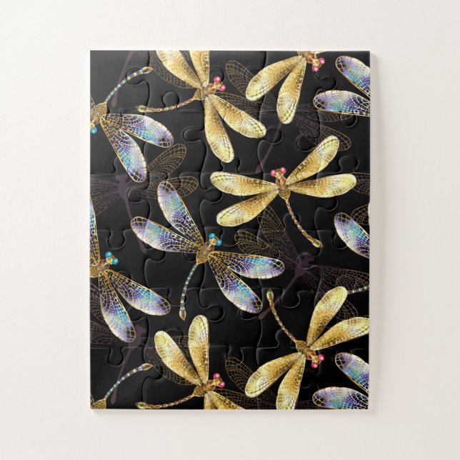 Puzzle Patrón sin foco con Dragonflies dorados (Vertical)