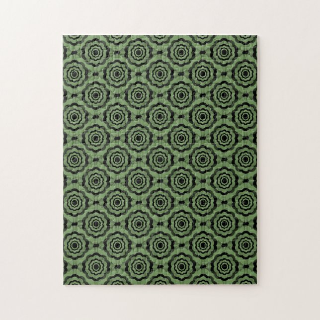 Puzzle Patrón sin foco de flor negro verde (Vertical)