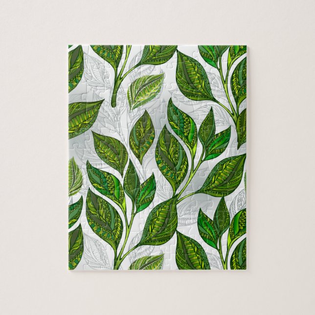 Puzzle Patrón sin inconvenientes con hojas de té verdes (Vertical)