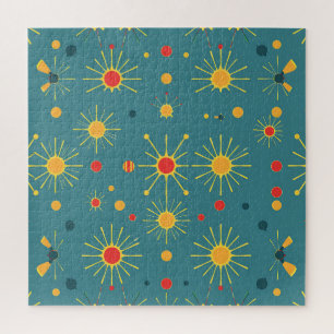 Puzzle Patrón teal de explosión atómica vintage