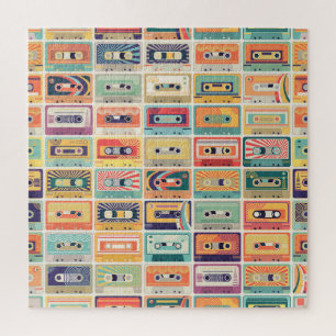 Puzzle Patrón vintage de cintas de cassette retro.