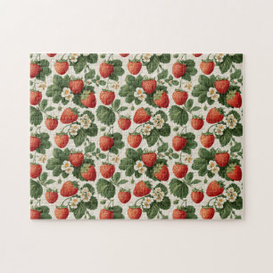 Puzzle Patrón vintage de fresa con flores