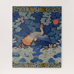 Puzzle Patrón Vintage de Grulla China: Azul Imperial