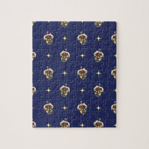 Puzzle Patrón vintage de Navidad con una linterna en azul