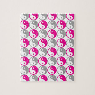 Puzzle Patrón yin yang gris y rosa