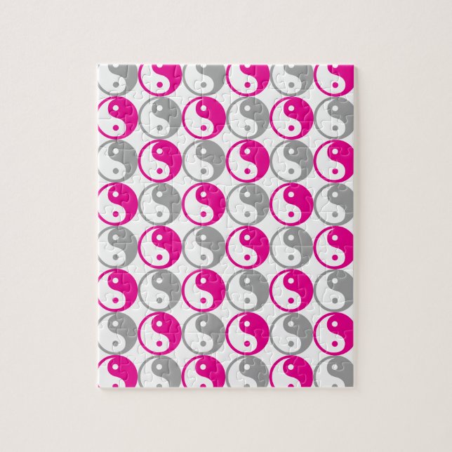 Puzzle Patrón yin yang gris y rosa (Vertical)