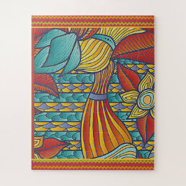 Puzzle Patrones contemporáneos rojo, oro, azul