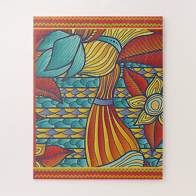 Puzzle Patrones contemporáneos rojo, oro, azul (Vertical)