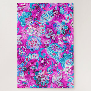 Puzzle Patrones de flores rosadas azules lindas