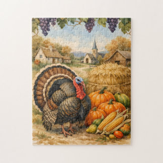 Puzzle Pavo de Acción de Gracias Vintage, Calabazas, Maíz
