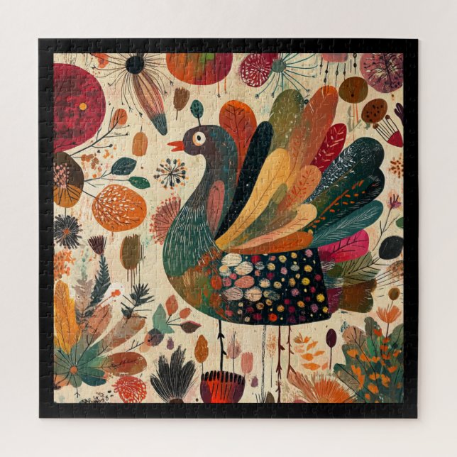 Puzzle Pavo de otoño retro boho patchwork (Vertical)