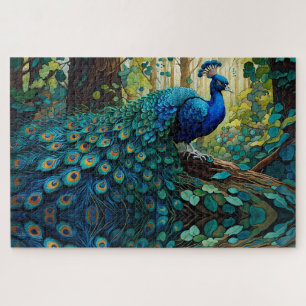 Puzzle Pavo real azul en el bosque