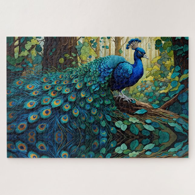 Puzzle Pavo real azul en el bosque (Horizontal)