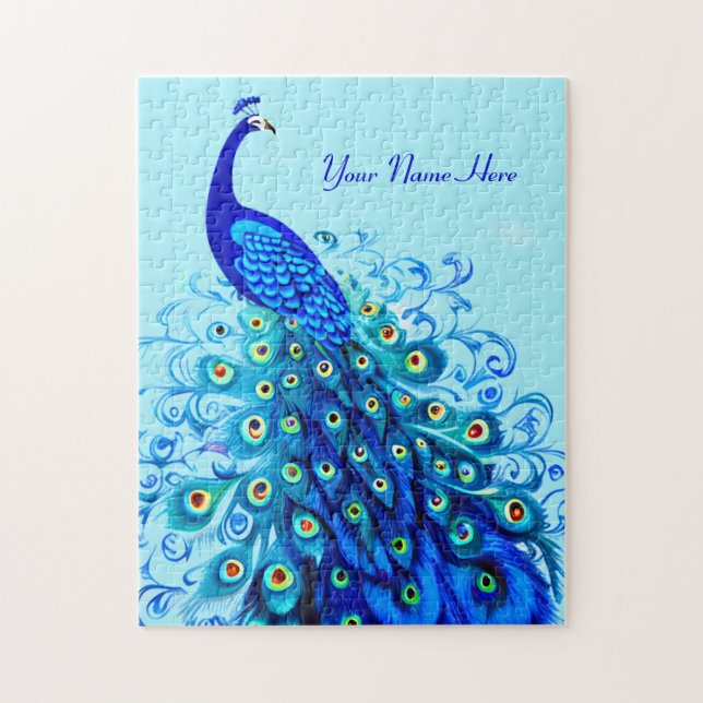 Puzzle Pavo real en azul turquesa y cobalto (Vertical)