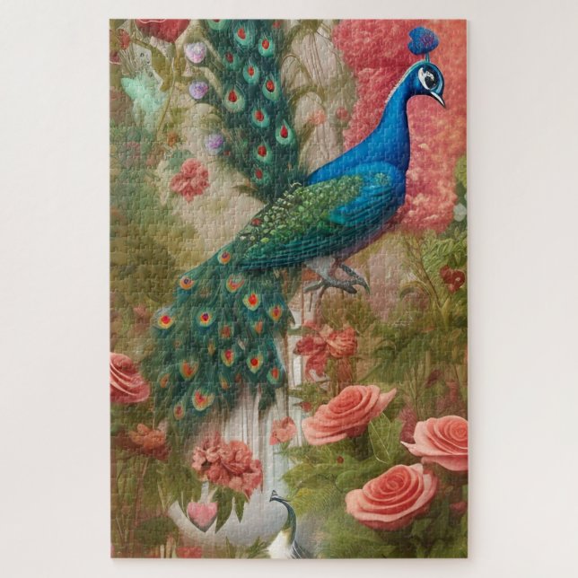 Puzzle Pavo real en el jardín de Rosa de Apricot (Vertical)