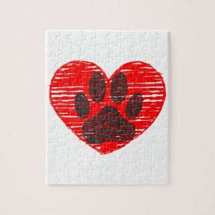 Puzzle Paw De Perro Esbozada En El Corazón Rojo