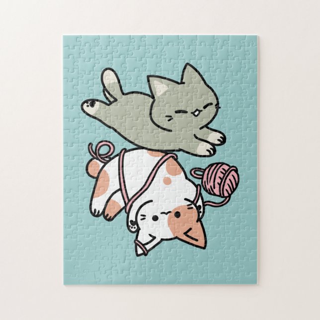 Puzzle Paws and Play – Adorable Cat Illustration (Vertical)