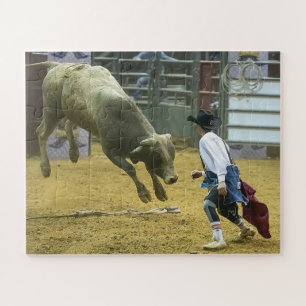 Puzzle Payaso de Rodeo de Vaqueros Distrayendo Toro Depor