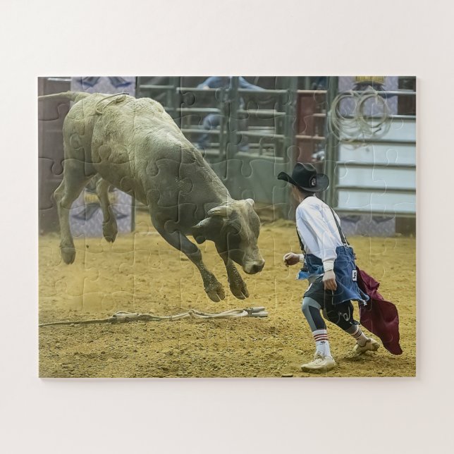 Puzzle Payaso de Rodeo de Vaqueros Distrayendo Toro Depor (Horizontal)
