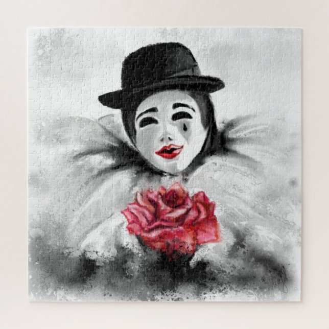 Puzzle Payaso y Rosa - Arte romántico de pintura blanca n (Vertical)