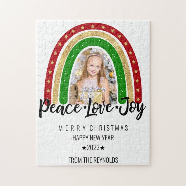 Puzzle Peace Love Joy Merry Christmas Rainbow Photo (Vertical)