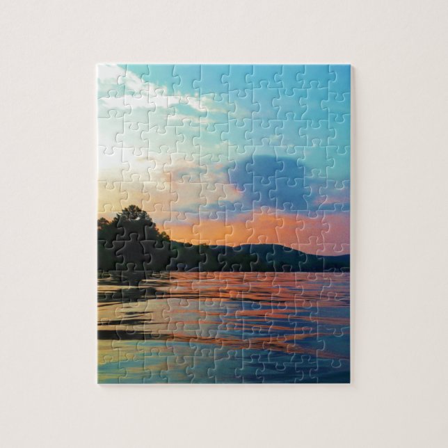 Puzzle Peach and Blue Sunset en el lago montañoso (Vertical)