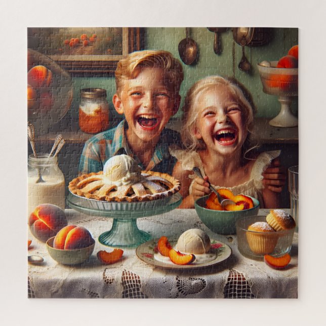 Puzzle Peach Pie 1950s Retro Kitchen Scene (Vertical)